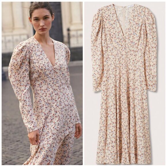 Mango Floral Viscose Dress Midi New - Picture 1 of 9